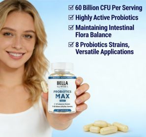 Bella Probiotics MAX Day8 Probiotic Strains & 60 Billion CFU Per Serving For Healthy Living -60 Capsules