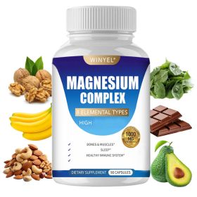 MAGNESIUM COMPLEX Wellness Capsules With Malate & Glycinate And 8 ELEMENTAL MAGNESIUM, Supports Health 90 Capsules, Dietary Supplement. (Option: 1 PCS)